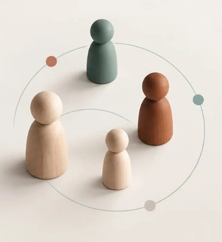 Figuras que representan vínculos y posiciones dentro de un sistema familiar